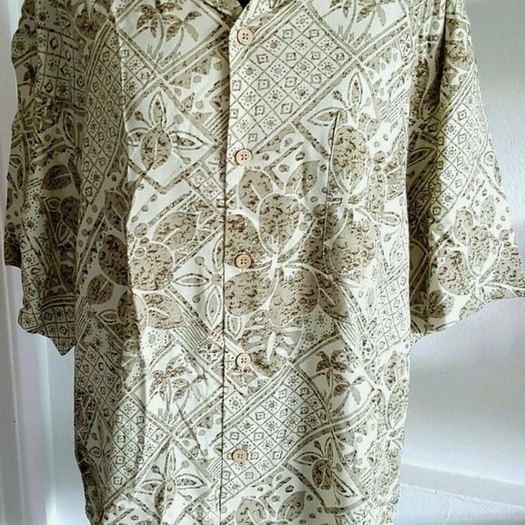 OP Ocean Pacific Aloha Shirt Brown Hawaiian Floral - Picture 6 of 8